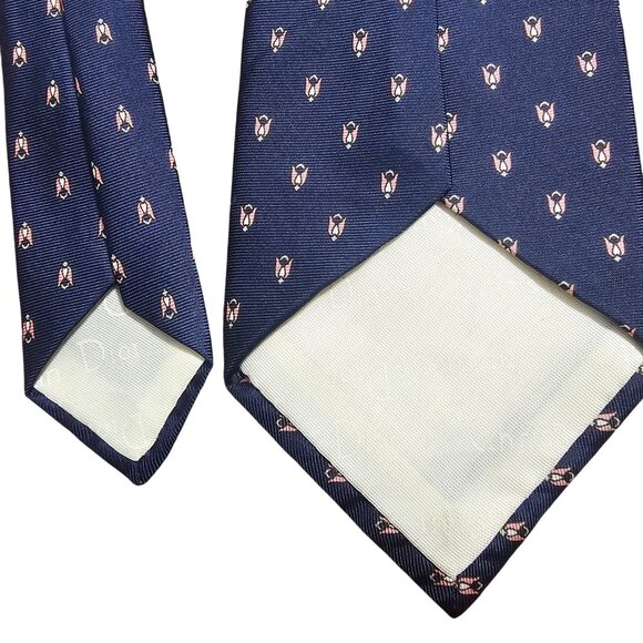 Christian Dior Navy & Pink Silk Tie Tulip Pattern 56" Designer Old Money Office - Picture 3 of 5